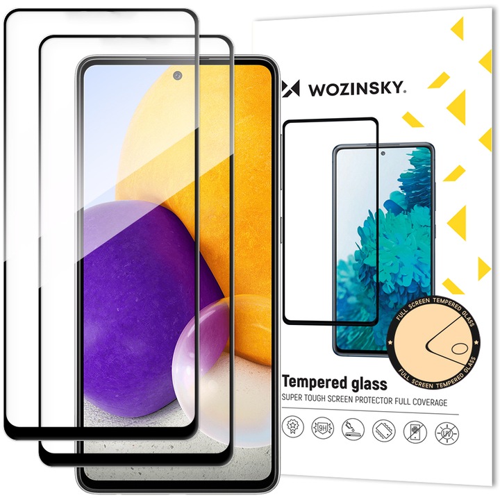 Протектор Wozinsky 2x Full Glue, с рамка, за Samsung Galaxy A72 4G, черен, 2 броя
