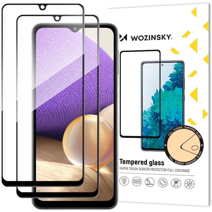 Протектор Wozinsky 2x Full Glue, с рамка, за Samsung Galaxy A32 4G, черен, 2 броя