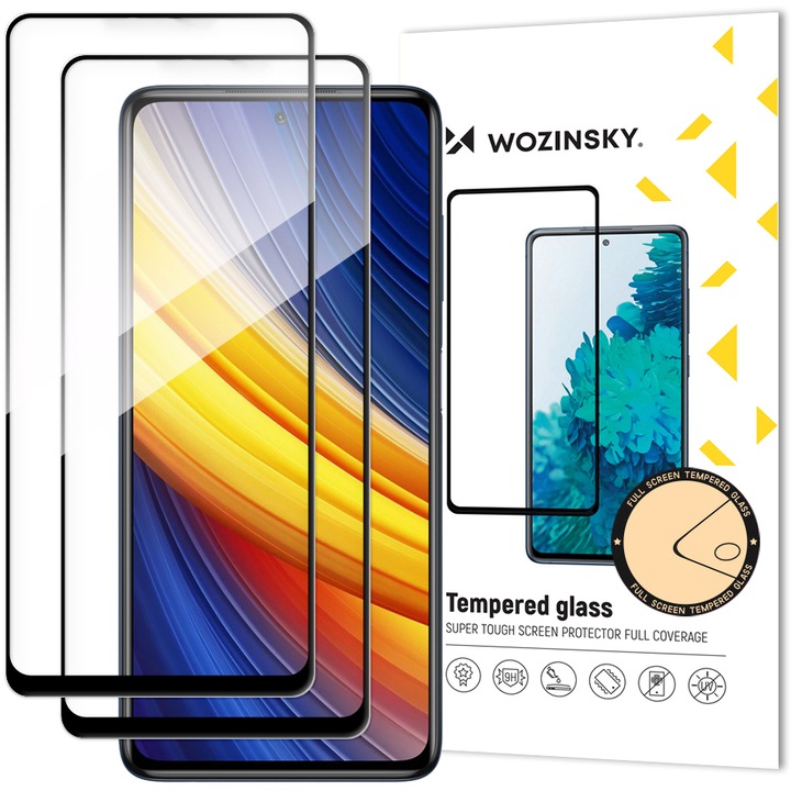 Протектор Wozinsky 2x Full Glue, с рамка, за Xiaomi Redmi Note 9 Pro / Redmi Note 9S / Poco X3 NFC, черен, 2 броя