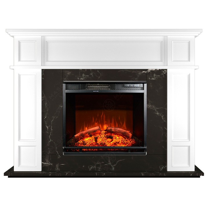 Semineu electric, Masomi, Vilnus 29 & Nexus-23' 1600 W, lemn alb, 132*100*30 cm