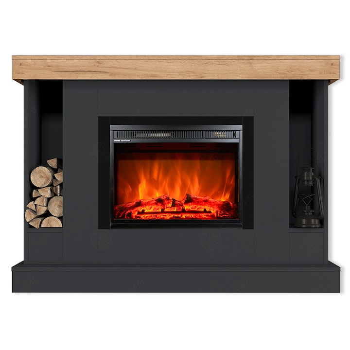Semineu electric, Masomi, Woodline 26 & Loran-23 Color' 1600 W, Antracit / Stejar auriu, 146*105*30 cm