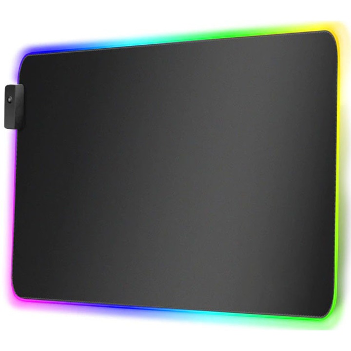 Mouse pad pentru gaming, Iluminare RGB, Cauciuc, 35x25x0.4 cm, Negru