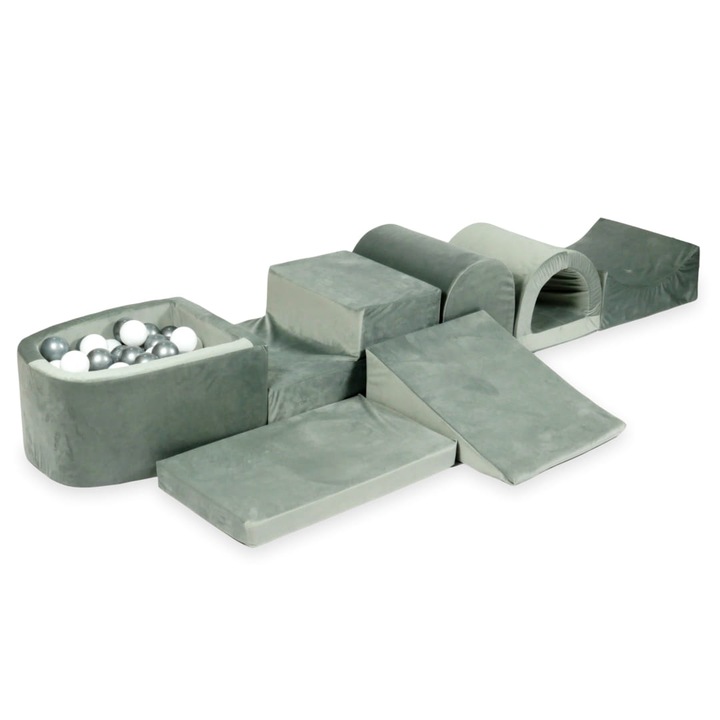 Set spatiu de joaca, Najwiekszy, 100 bile, micro Velvet, gri, 45x60x30cm