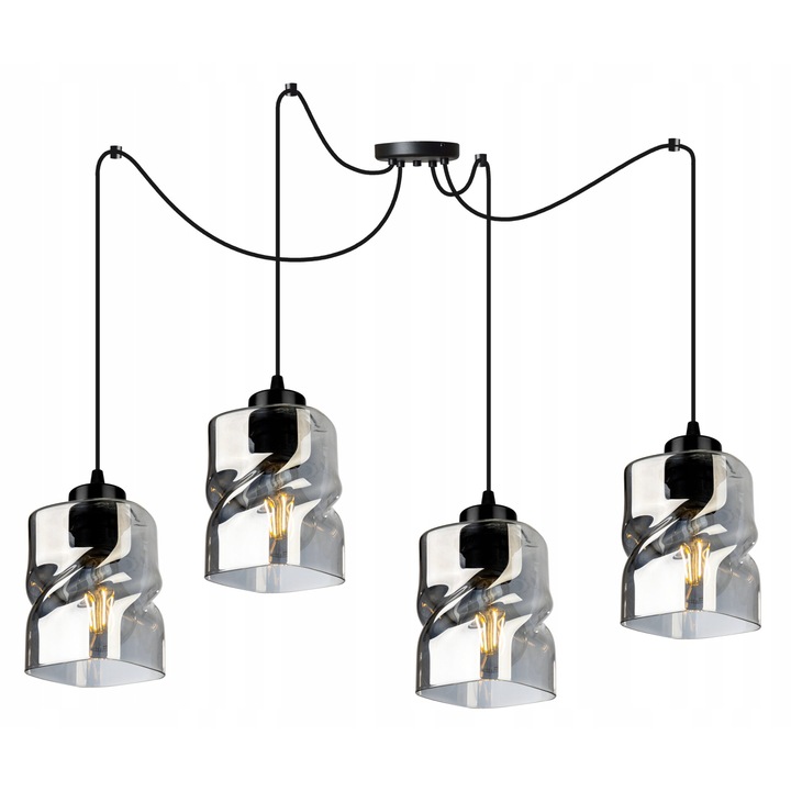 Pendul suspendat, Light Home, Metal/Sticla, E27, LED, Negru/Transparent