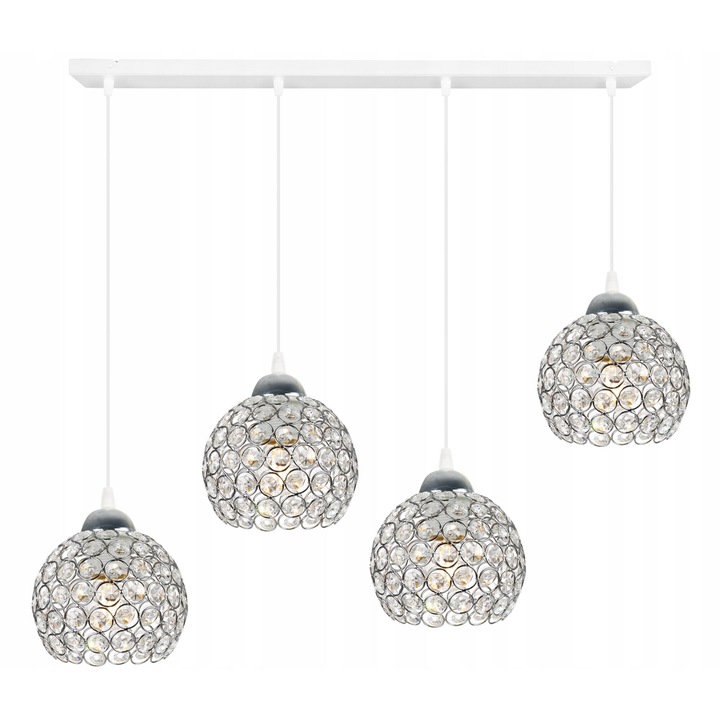 Plafoniera suspendata, LightHome, Cristal, cristale LED, Retea de alimentare, 60 W, 4 puncte luminoase, 14 cm, 90x75 cm, E27, metal, Crom/Transparent