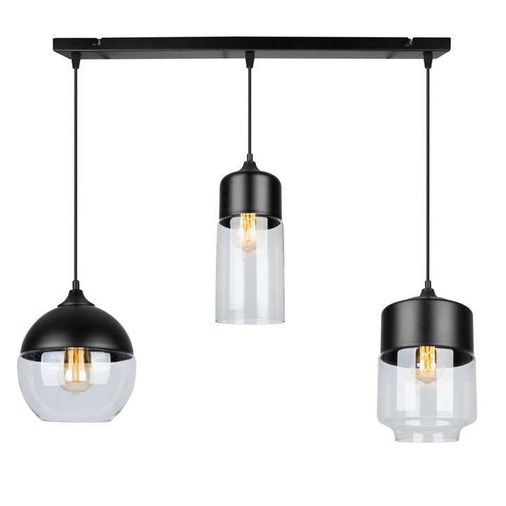 Plafoniera suspendata, LightHome, Oslo, LED, Retea de alimentare, 60 W, 3 puncte luminoase, cm, 100x70 cm, E27, sticla, Alb/Negru