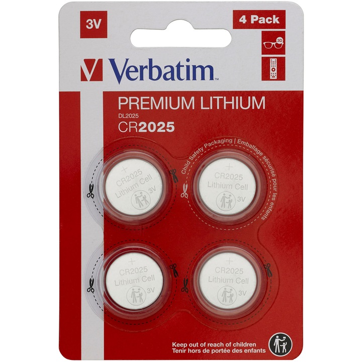 Батерии Verbatim Lithium CR2025, 3V, 4 броя