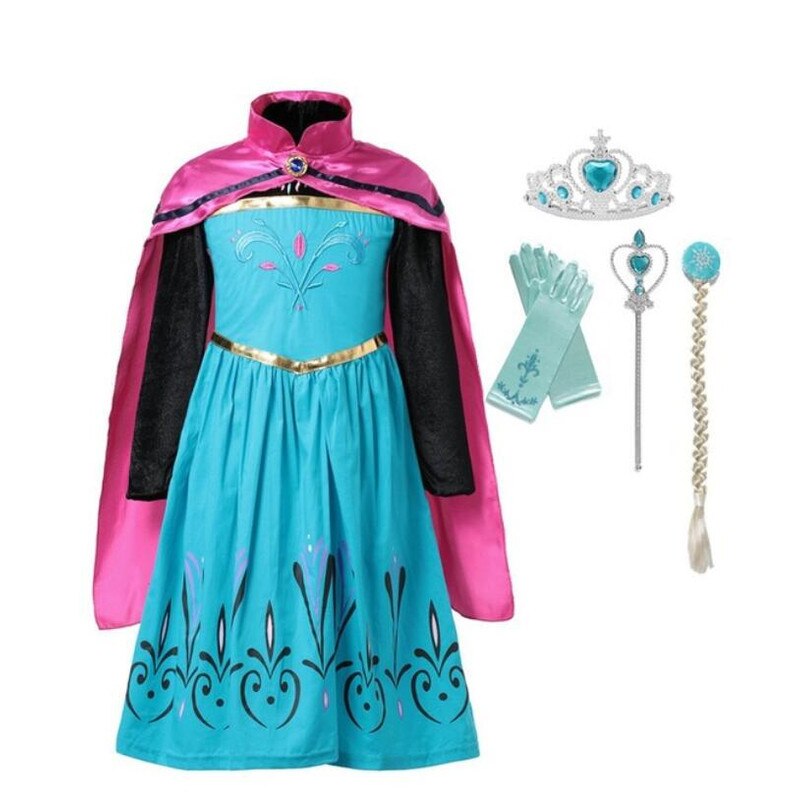 Costum de printesa Anna Frozen, Areout, 110cm, 3-5 ani, Albastru/Roz ...