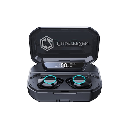 Casti Wireless CLUSTERZEN G02, Bluetooth 5.3, Waterproof Earbuds IPX7, Microfon Incorporat, Powerbank si Stativ Telefon cu Display LED Smart, Touch Control, Capacitate 3300mAh, Pairing automat, Negru