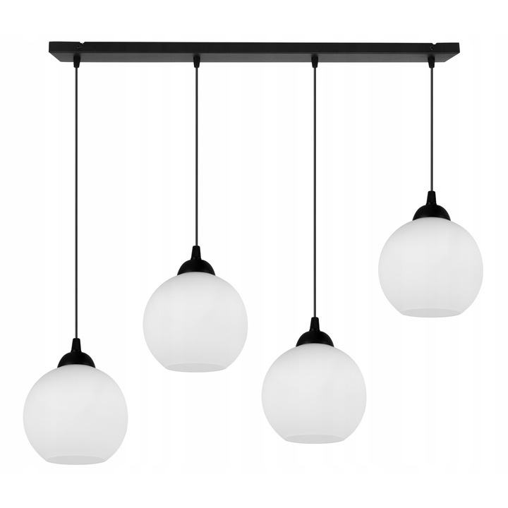 Plafoniera clasica, Light Home, Eliza, reglabile, Lungime 90 cm, Latime 80 cm, Abajur 14 cm, E27, 4 punct de lumina, sticla, Alb/Negru