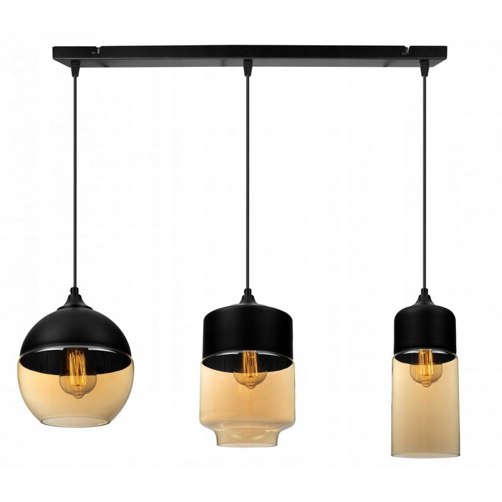 Plafoniera suspendata, LightHome, Oslo, LED, Retea de alimentare, 60 W, 3 puncte luminoase, cm, 100x70 cm, E27, sticla, Cupru/Negru