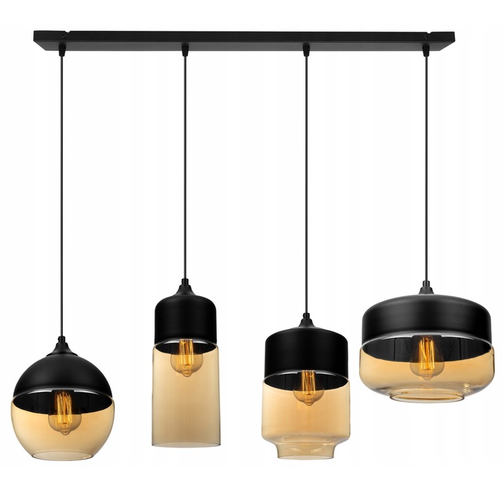 Plafoniera suspendata, LightHome, Oslo, LED, Retea de alimentare, 60 W, 4 puncte luminoase, cm, 100x92 cm, E27, sticla, Cupru