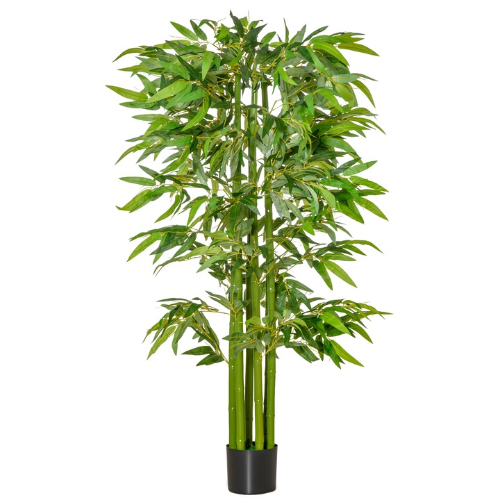 Planta artificiala de bambus, Homcom, Ghiveci negru, Interior/Exterior, 160 cm h, Verde/Negru