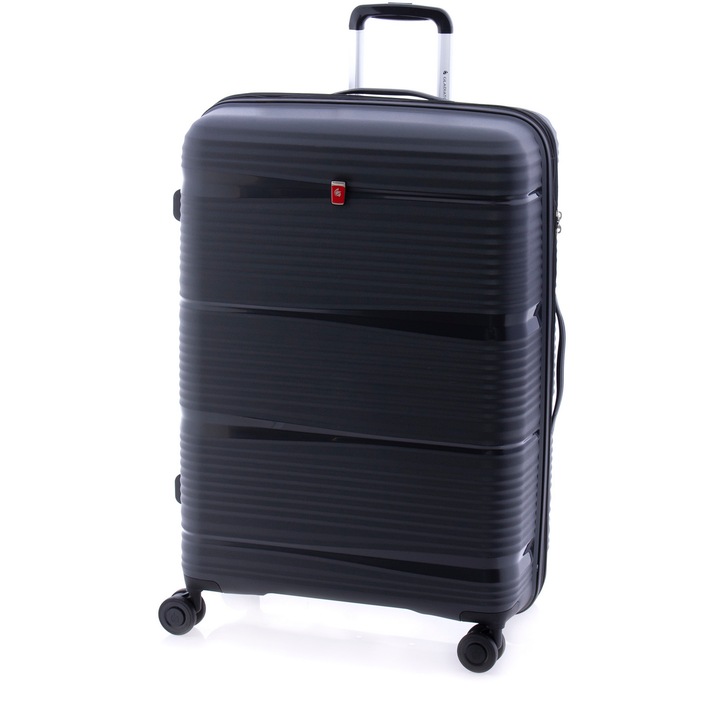 Nagy bőrönd, Gladiator, Bionic, Nyújtható, 4 kerekű dupla, Polipropilén, MG 0812 - 76 cm, Fekete