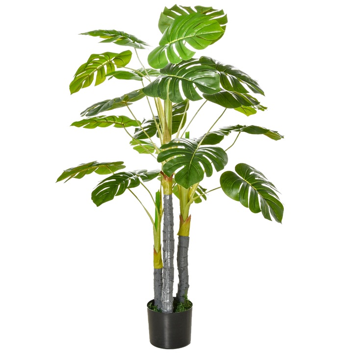 Planta artificiala Monstera, Homcom, PEVA, Interior/Exterior, 120 cm h, Verde