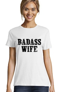 Egyedi női póló "Badass Wife", fehér , L