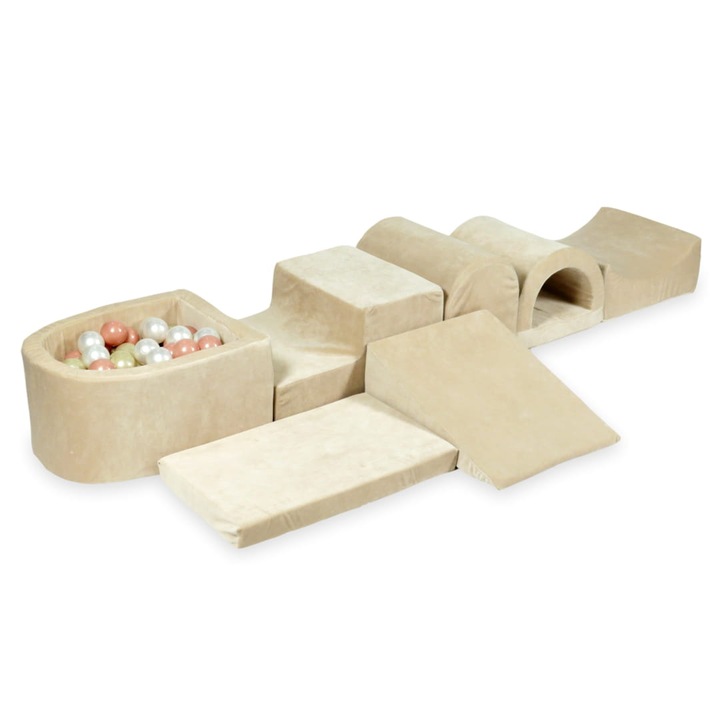 Set loc de joaca din spuma cu piscina micro Velvet soft bej + 100 bile, 45x60x30cm