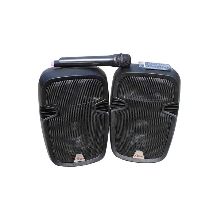 Karaoke hangszórók Alien HPS-2108, Beépített erősítő, 1 vezeték nélküli mikrofon, távirányító, 8", 2x100W