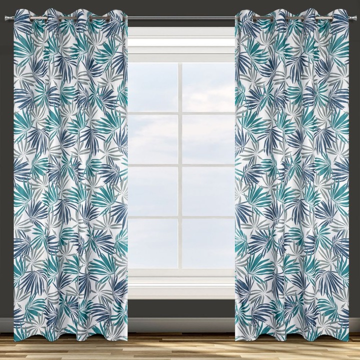 Perdea decorativa cu inele metalice Elina 140x250 Eurofirany Alb/Turcoaz