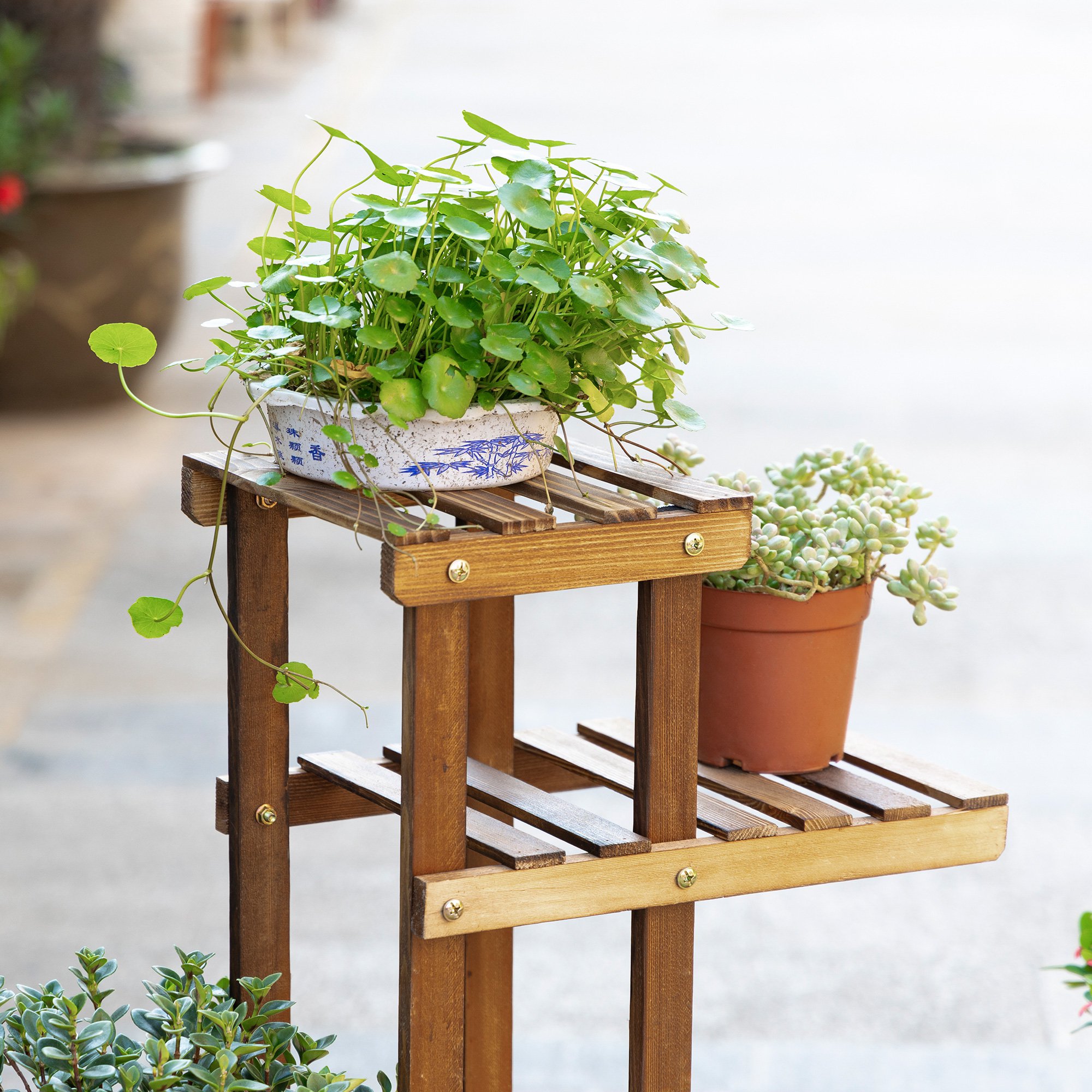 Suport flori Outsunny, 98x28x96.5 cm, 6 niveluri, Lemn brad