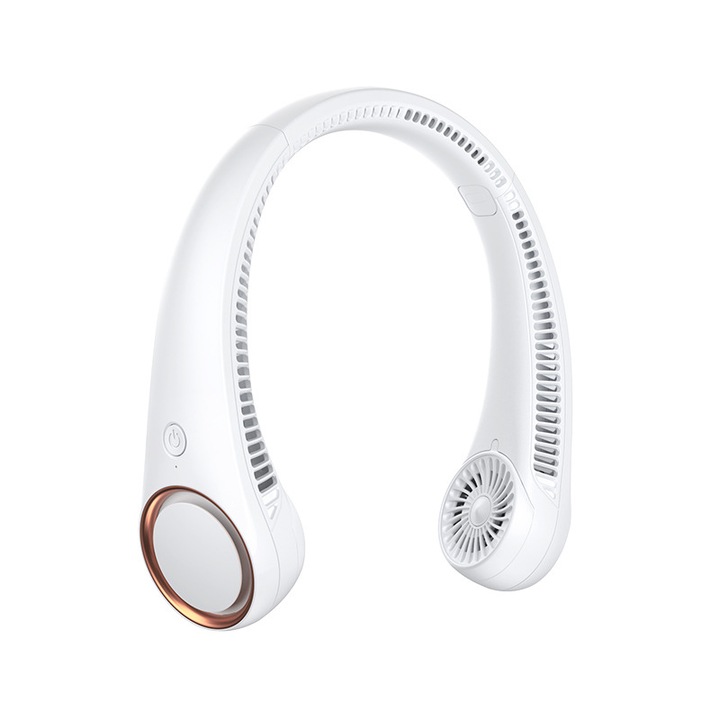 Мини преносим вентилатор за врата, 4000 mA, 3 нива на скорост, USB, До 16 часа работа, Мощност 5 W, Ултра устойчив, Бял