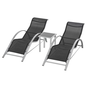 Set 2 sezlonguri cu masa de gradina rezistent la apa, Outsunny, Metal/Textil, 59 x 169 x 66 cm, Negru