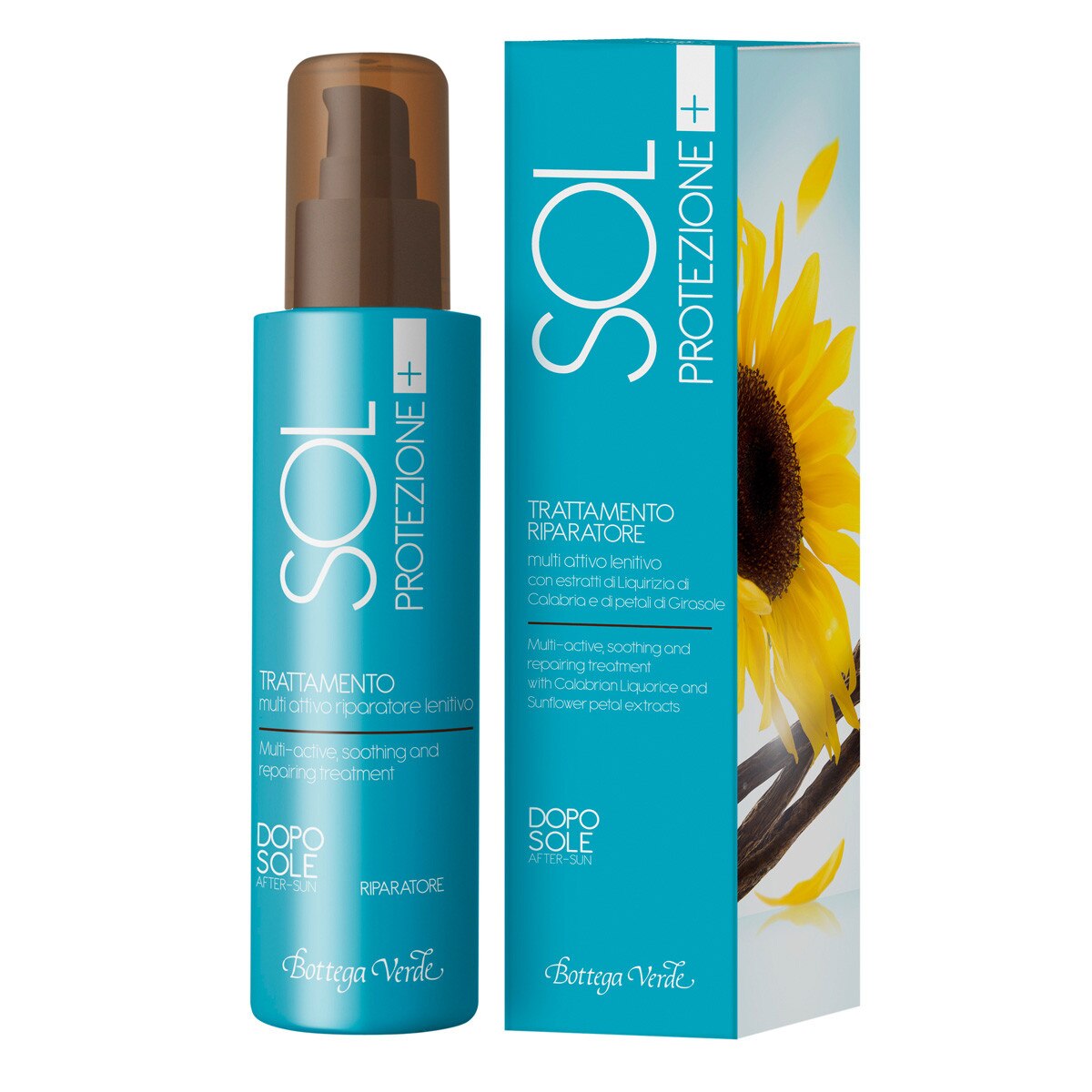 Tratament reparator si calmant dupa plaja cu extract de lemn dulce din Calabria si petale de floarea soarelui - Sol Protezione +, 150 ML, Bottega Verde
