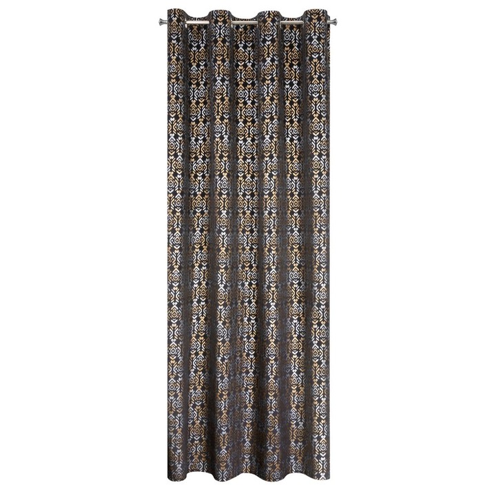 Perdea decorativa cu inele metalice, Laura 140x250 Eurofirany, Negru/Auriu