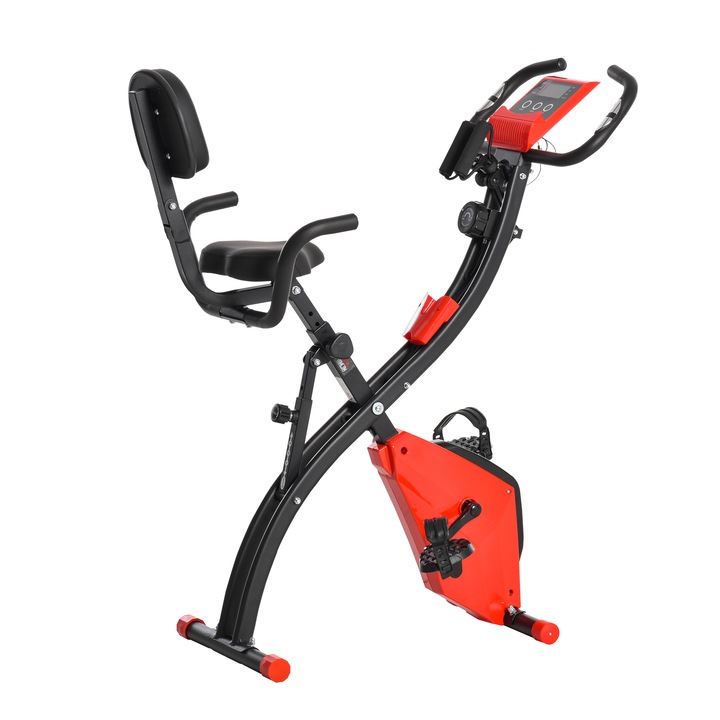 Bicicleta fitness pliabila Homcom, Otel, Magnetica, 8 trepte, Negru/Rosu