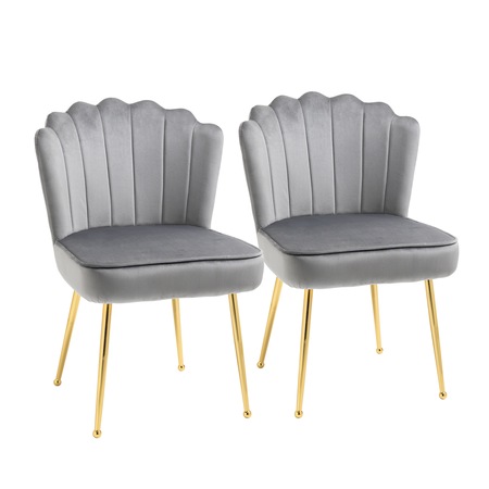 Set de 2 scaune tapitate, Homcom, Otel/Poliester, Efect catifea, 57 x 58 x 88 cm, Gri/Auriu