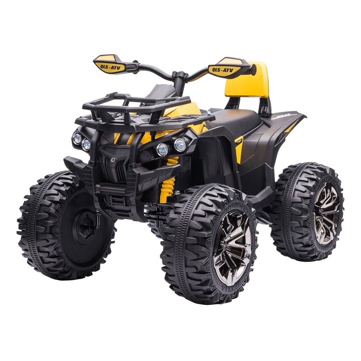 Homcom Elektromos quad, gyerekeknek, 12V munkalámpával és pedállal, újratölthető akkumulátorral, 3-5 év, 100x65x73cm, sárga