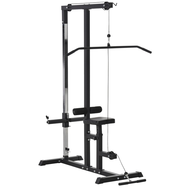 Statie de fitness, Homcom, Otel/PVC, Banca si cablu reglabil, 107 x 120 x 190 cm, Negru