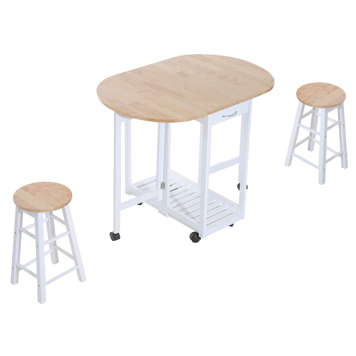 Комплект маса и столове Homcom, Дърво/MDF, Бежов / Бял, 102 x 70 x 82 см