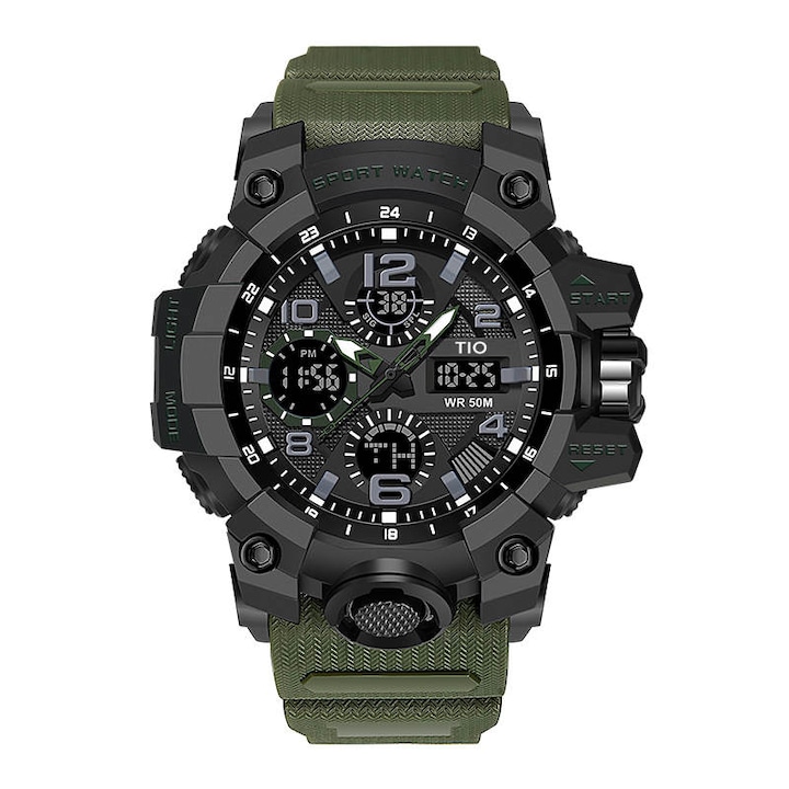 Мъжки часовник TIO, Military, Digital, Sport, Army, Dual Time, Chronograph, Ударо и водоустойчив