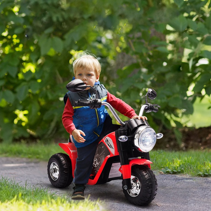 Motocicleta electrica, Homcom, Polipropilena/Metal, 20 W, 18-36 luni, 72x57x56 cm, Negru/Rosu