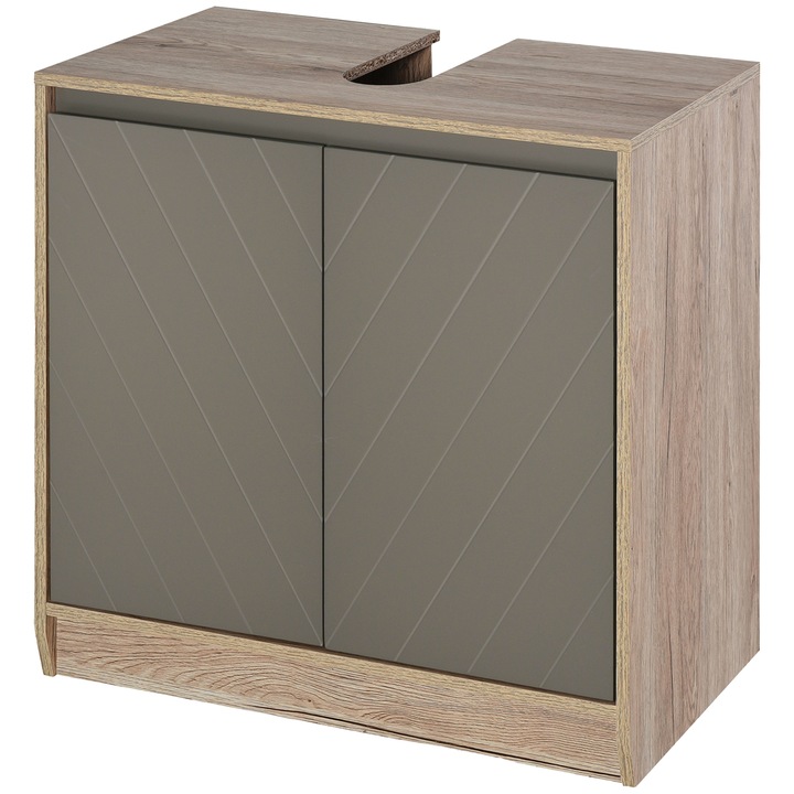 Долен шкаф за баня Homcom, MDF, 2 врати, 60 x 30 x 59,8 см, Сив/дъб