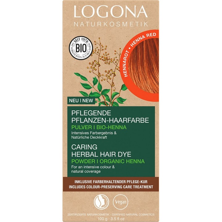 Био боя за коса на растителна основа, червена къна Logona 100гр