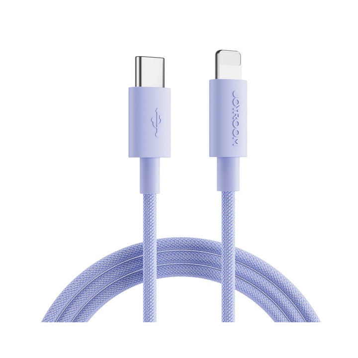 Кабел за бързо зареждане и USB-C трансфер на данни, Lightning, 2M, подсилен, 20 w PD, лилав
