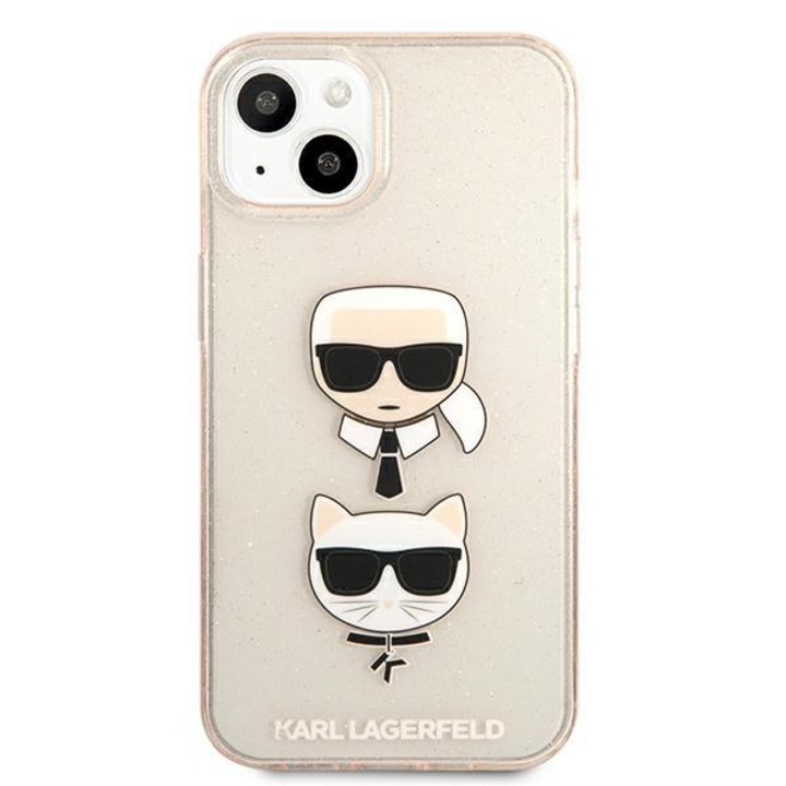 Husa Karl Lagerfeld KLHCP13SKCTUGLGO compatibila cu iPhone 13 Mini, Glitter Karl`s and Choupette, Gold