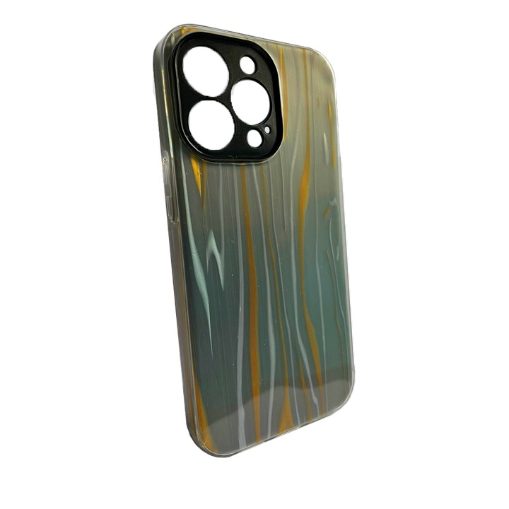 3 az 1-ben szilikon tok Apple iPhone 13 telefonhoz, Marbleprint, Silicon TPU, Ultra Safe Camera, Fekete