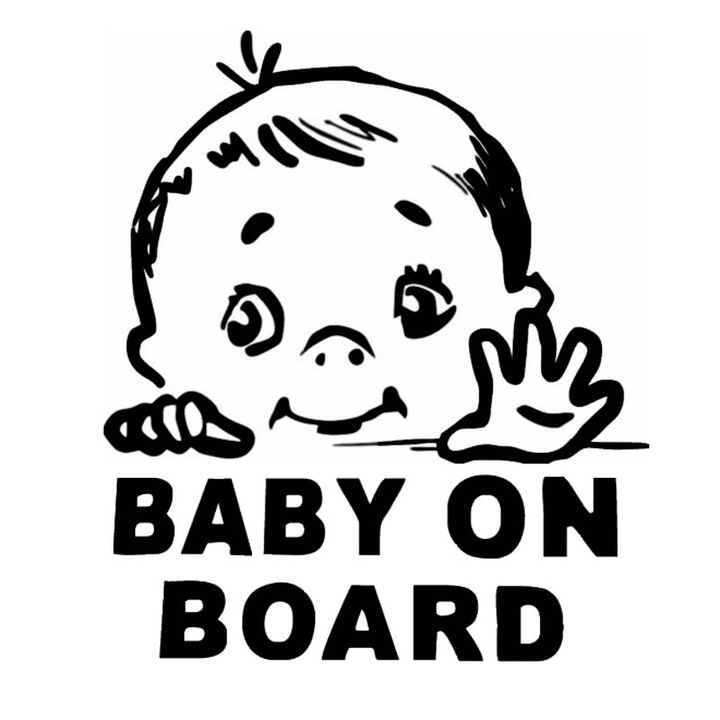 Декоративен стикер за кола Baby on board, винил, бял, 15x15 см