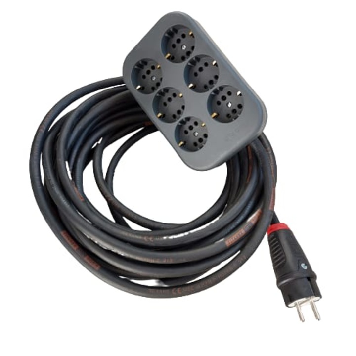 Prelungitor cu multipriza 6 intrari, cablu cauciucat Titanex 3m 3x2,5mm