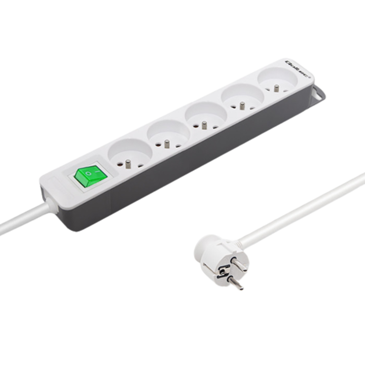 Електрически удължител Qoltec 5 гнезда 1.8м бял