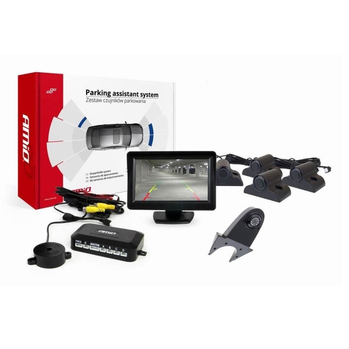 Kit camera mers inapoi cu monitor si senzori mers inapoi, 12 - 24V, Amio 02731
