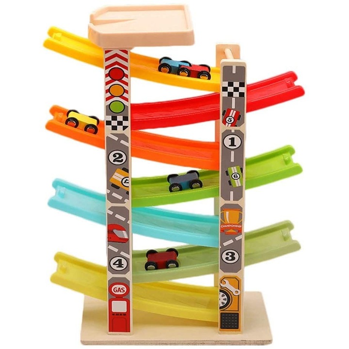 Pista cu masinute pentru raliu, cu 7 nivele, din lemn