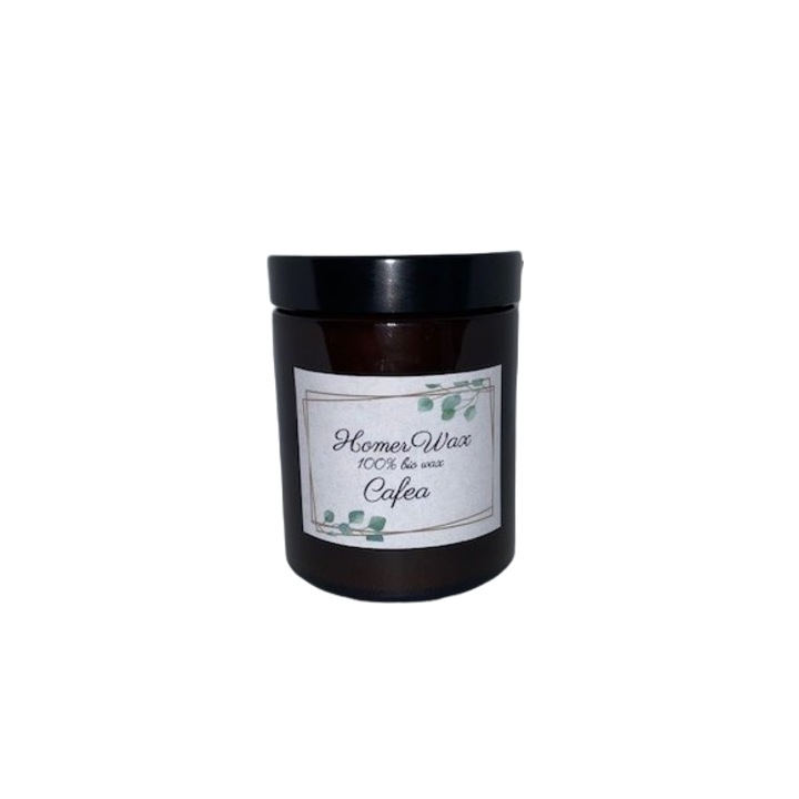 Ароматизирана свещ от натурален соев восък, буркан от кехлибар, ръчна изработка, аромат на кафе, 170 гр.