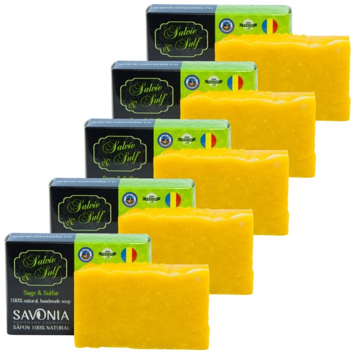 Комплект от 5 натурални сапуна Sage and Sulphur, Savonia
