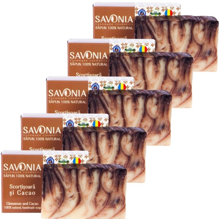 Комплект от 5 натурални сапуна с канела и какао, Savonia