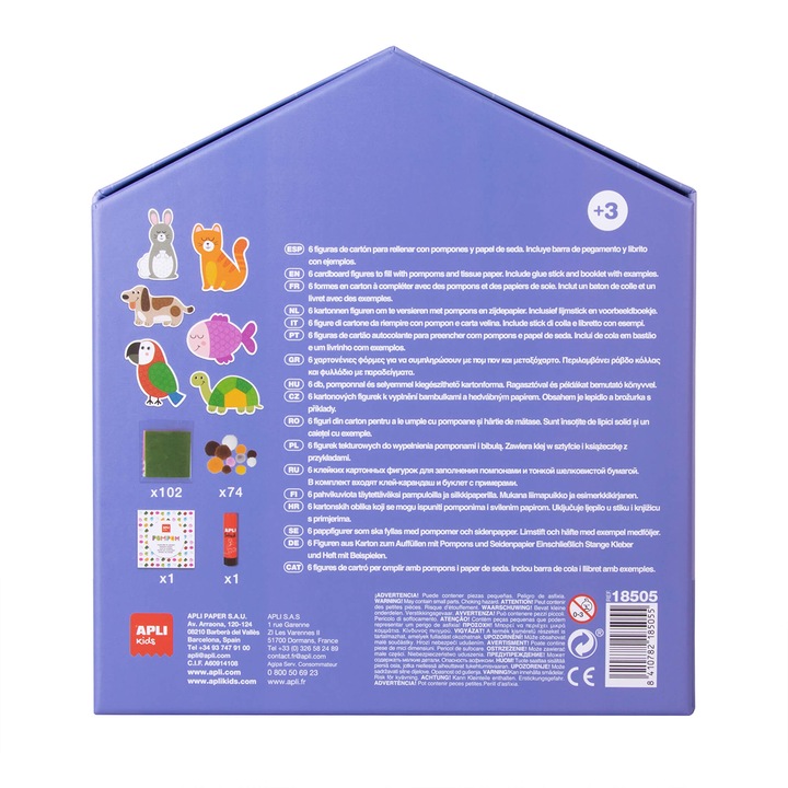Joc creativ pompoane, APLI, tema animale, 102 coli