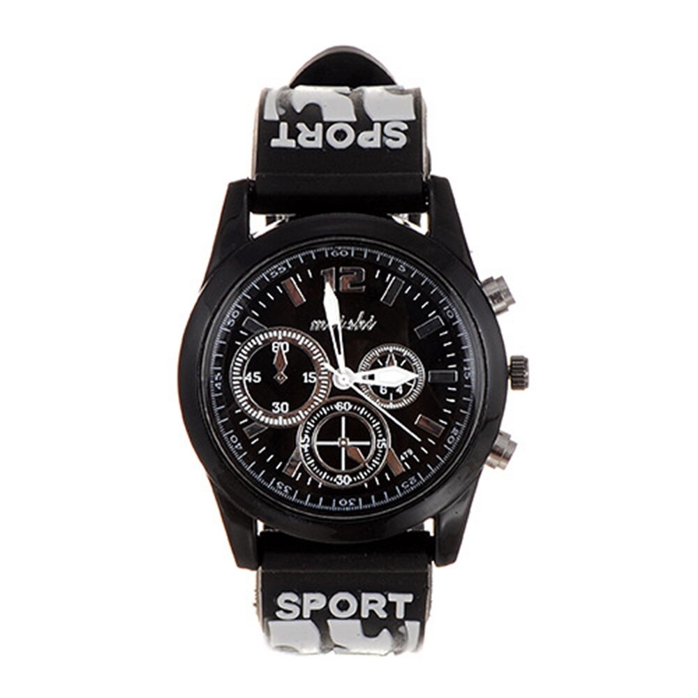 Ceas ZZV sport din silicon negru cu desene si texte albe pe curea